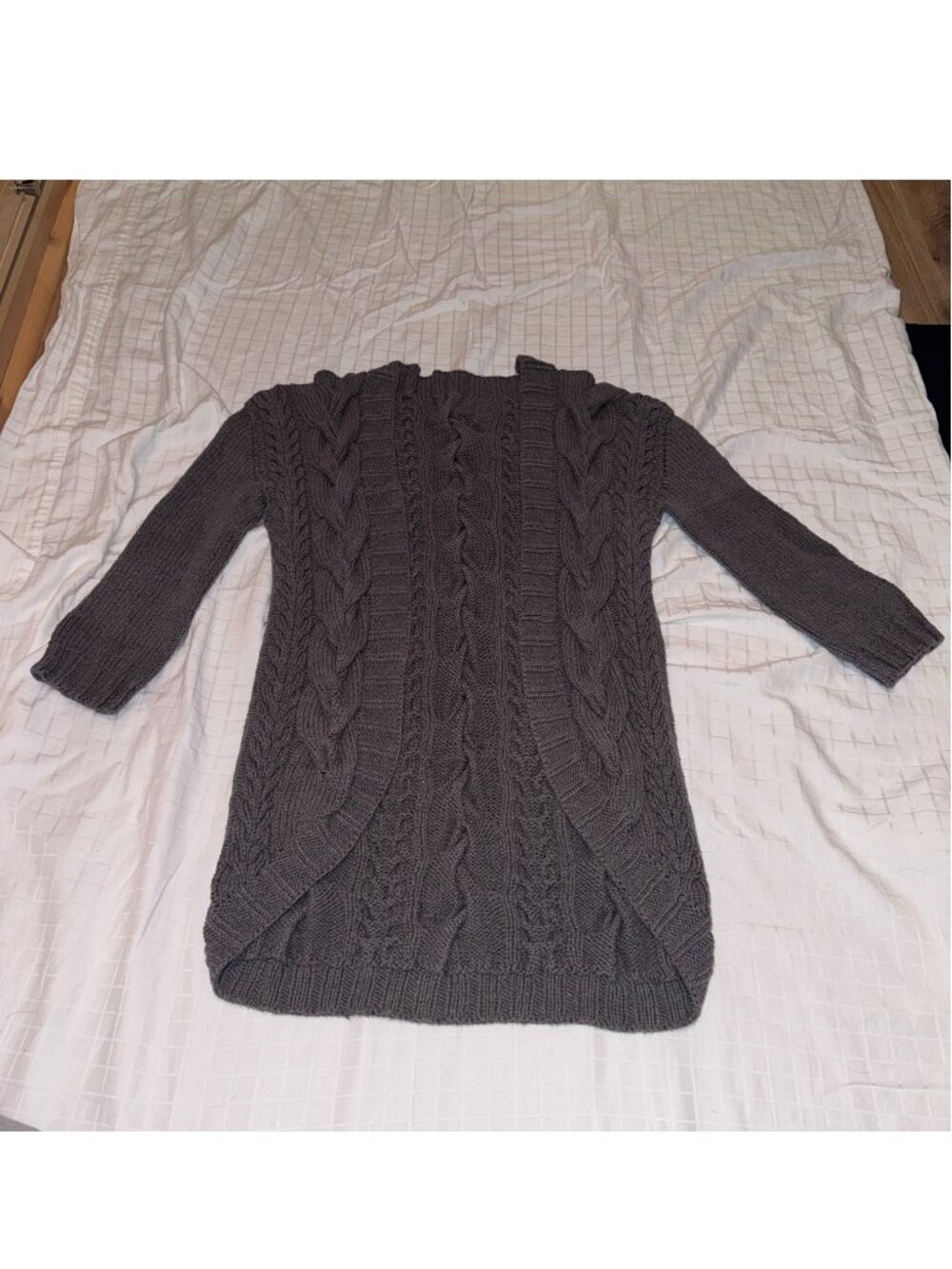 Hand Knit Cabled Three Quarters Sleeve Cardigan - S/M